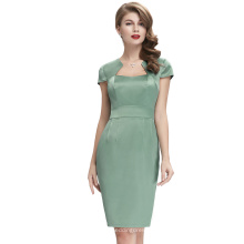 Belle Poque Greyish Green Hips Wrapped Cap Sleeve Retro Vintage Pencil Bodycon Robe BP000110-4